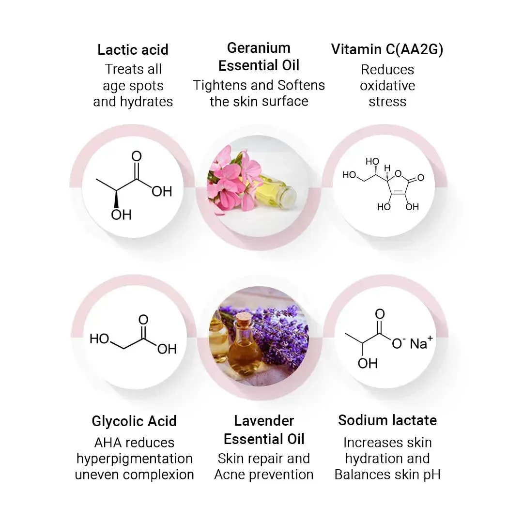 Fair & Bright Serum, Skin Brightening, Whitening, with Vitamin C, AHA Exfoliation with Glycolic & Lactic ACID, Lavender & Geranium Essential Oil