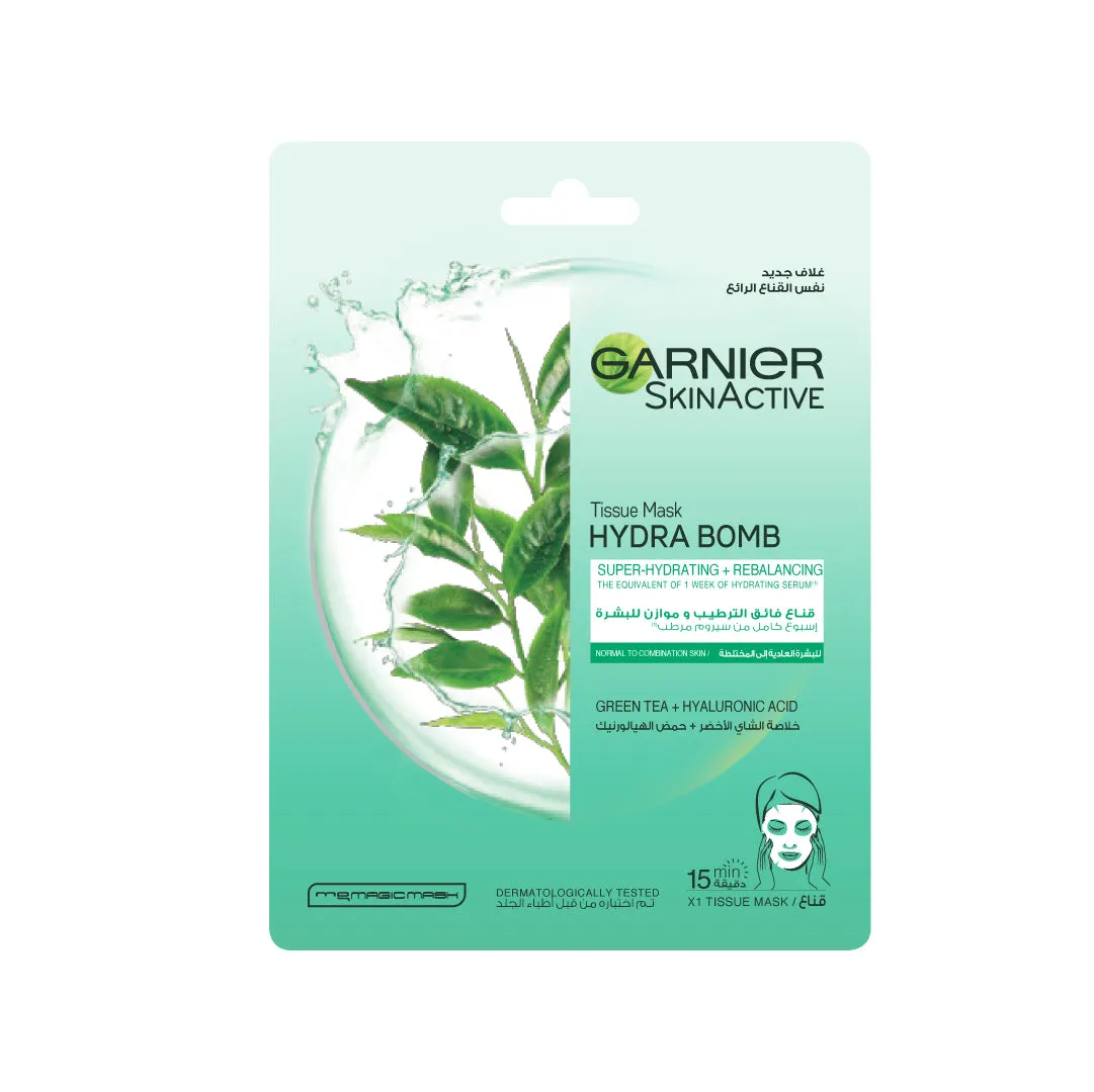 Garnier Hydra Bomb Green Tea Super-Hydrating & Rebalancing Tissue Mask for Normal to Combination Skin