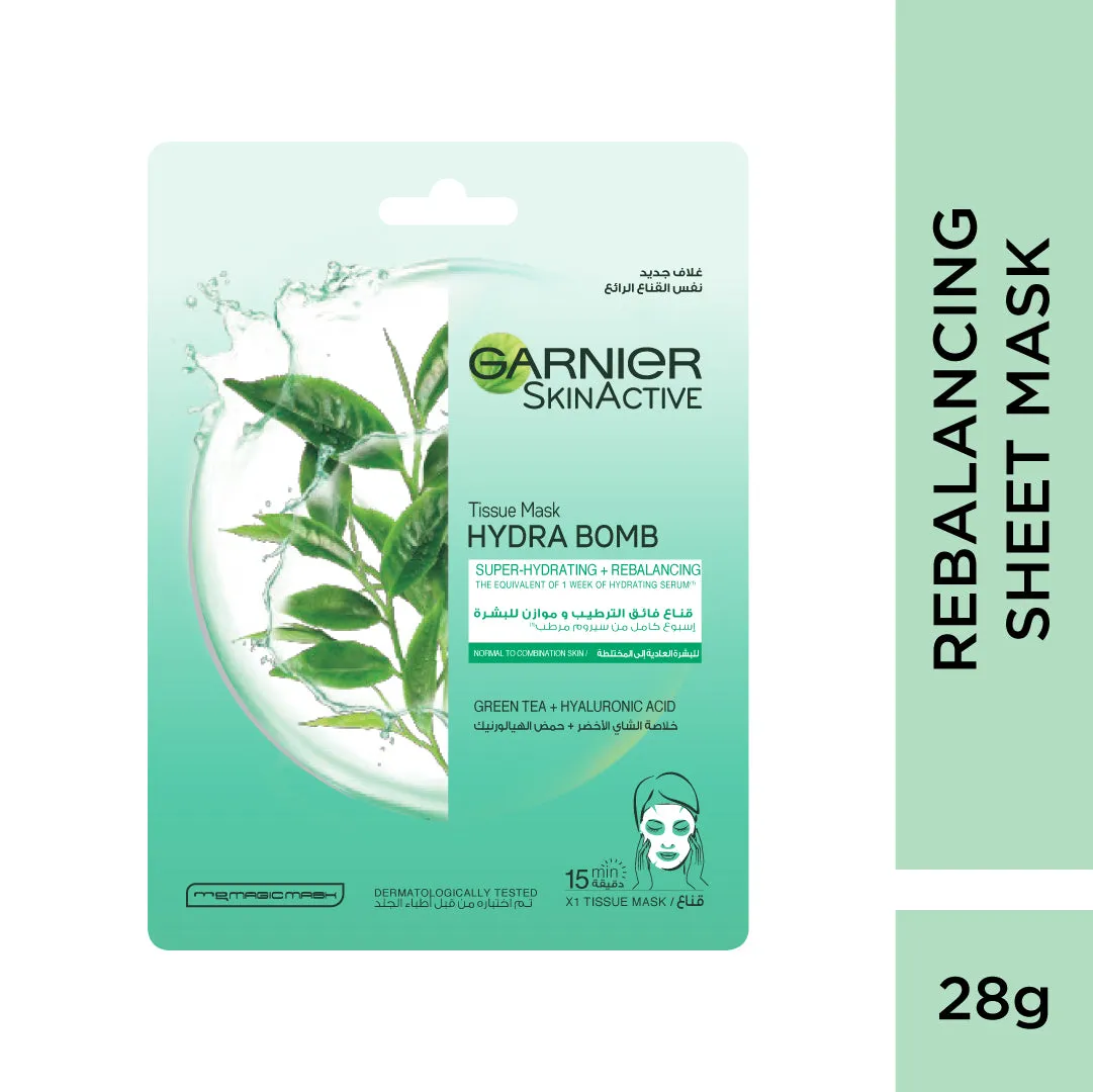 Garnier Hydra Bomb Green Tea Super-Hydrating & Rebalancing Tissue Mask for Normal to Combination Skin