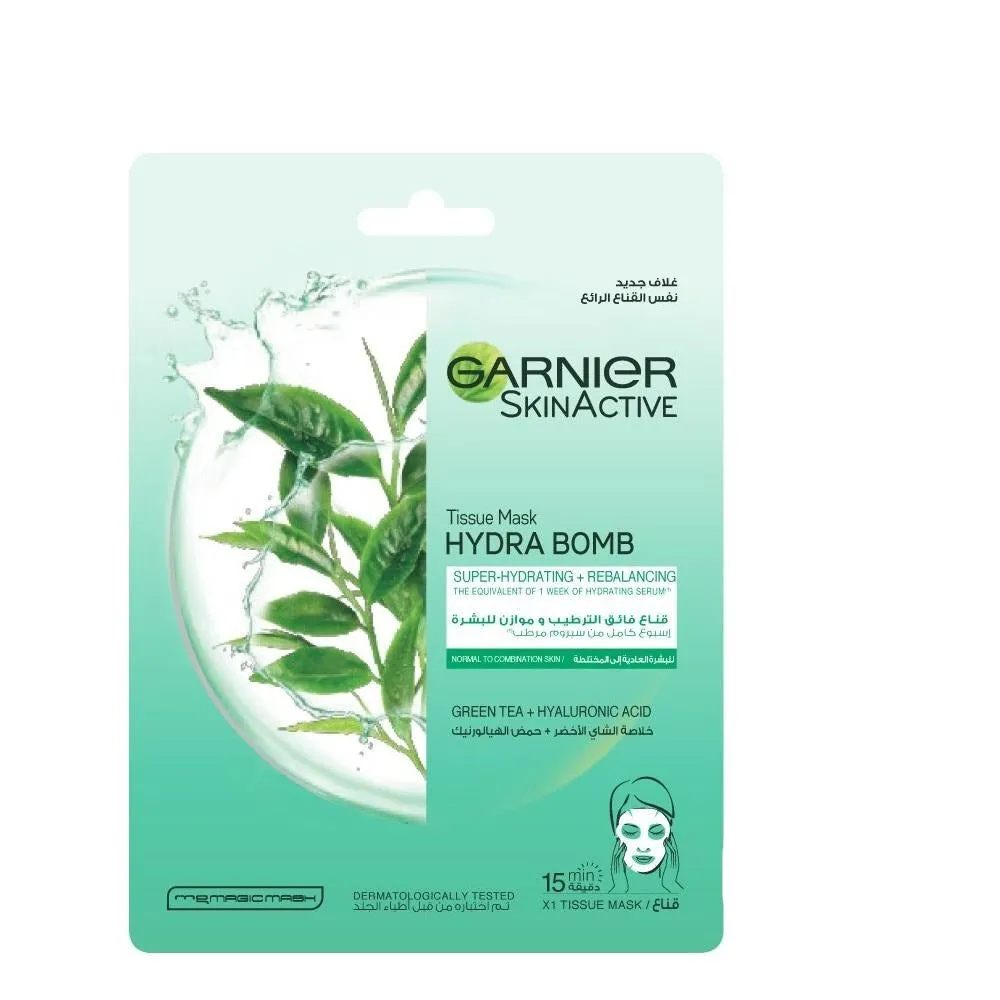 Garnier Hydra Bomb Green Tea Super-Hydrating & Rebalancing Tissue Mask for Normal to Combination Skin