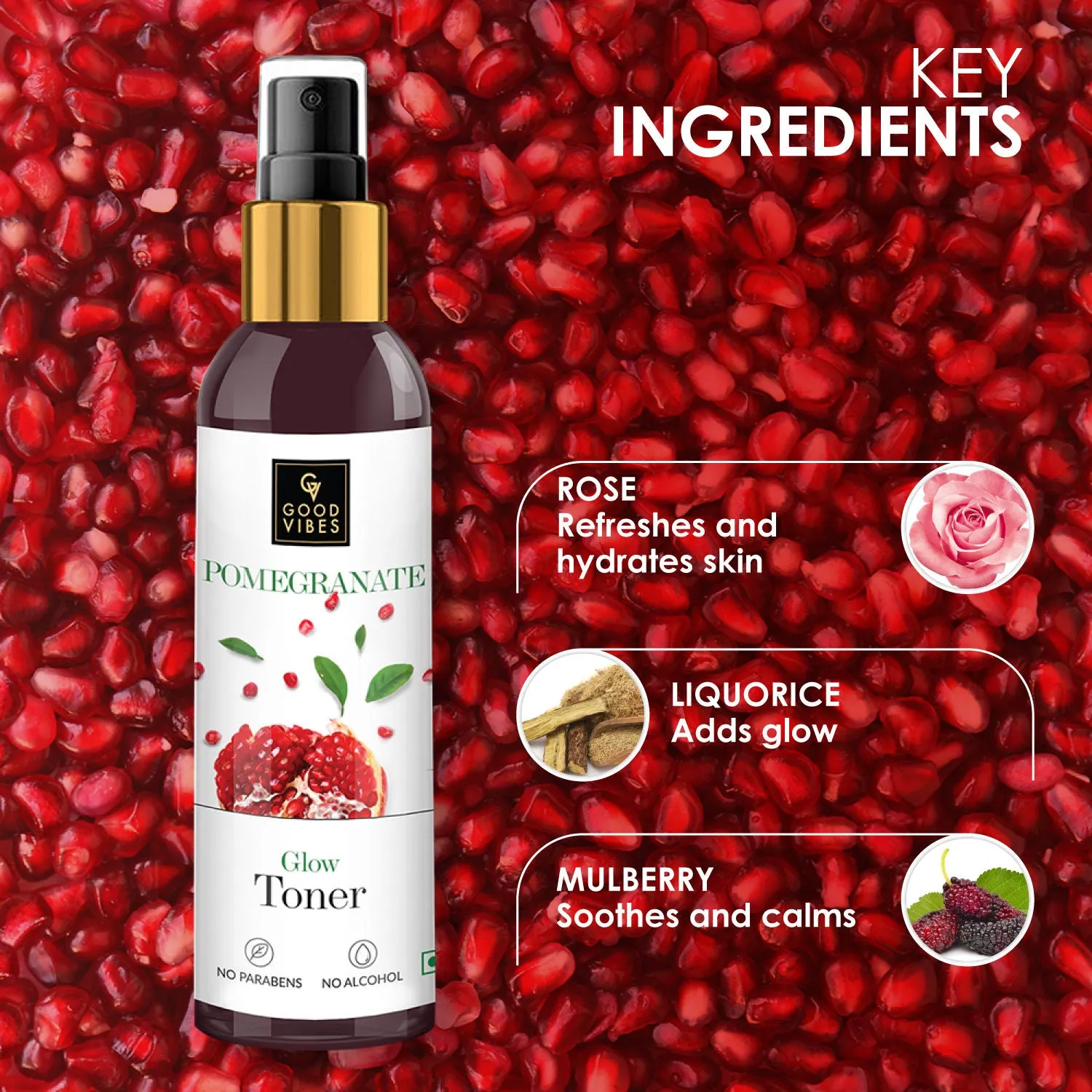 Good Vibes Pomegranate Glow Toner | Rejuvenating, Hydrating | With Honey | No Parabens, No Alcohol, No Sulphates, No Animal Testing (200 ml)