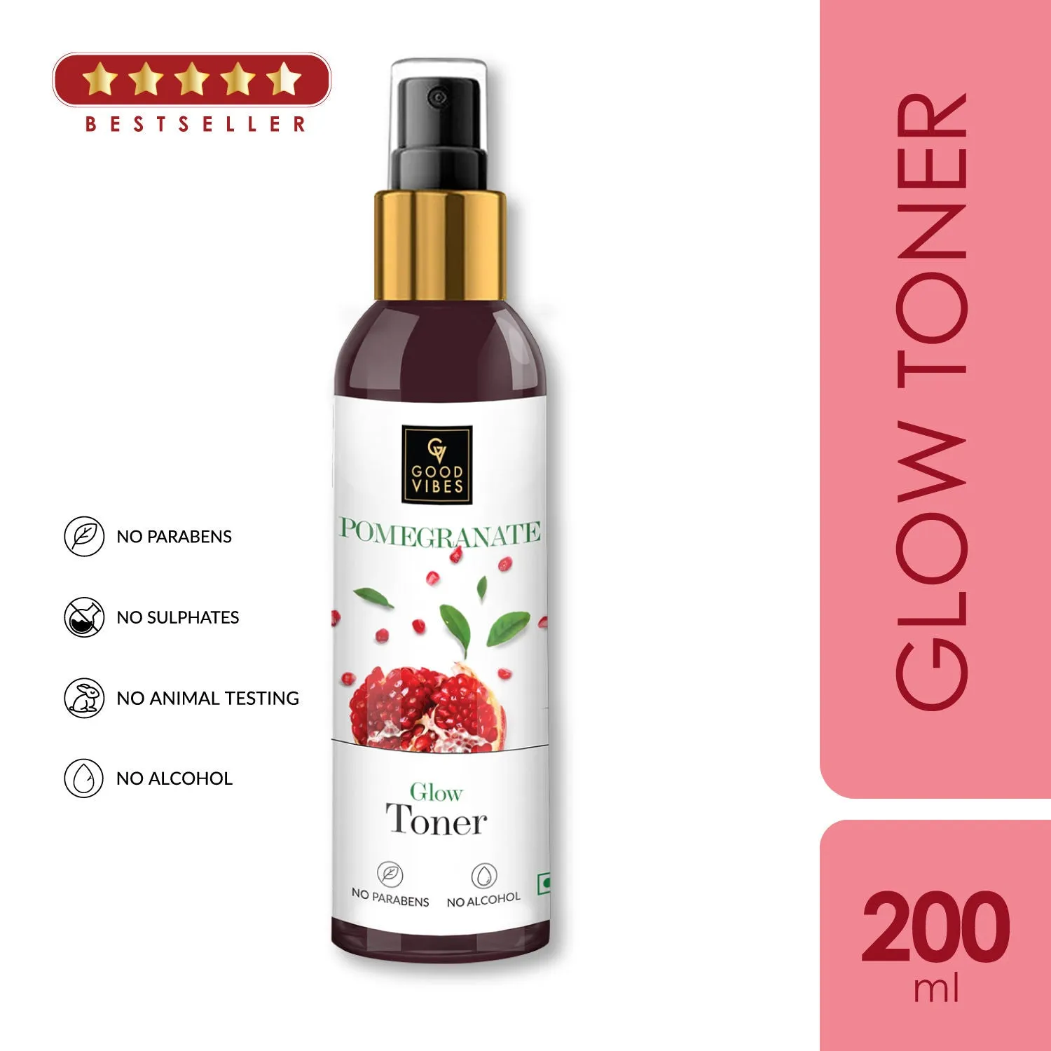 Good Vibes Pomegranate Glow Toner | Rejuvenating, Hydrating | With Honey | No Parabens, No Alcohol, No Sulphates, No Animal Testing (200 ml)